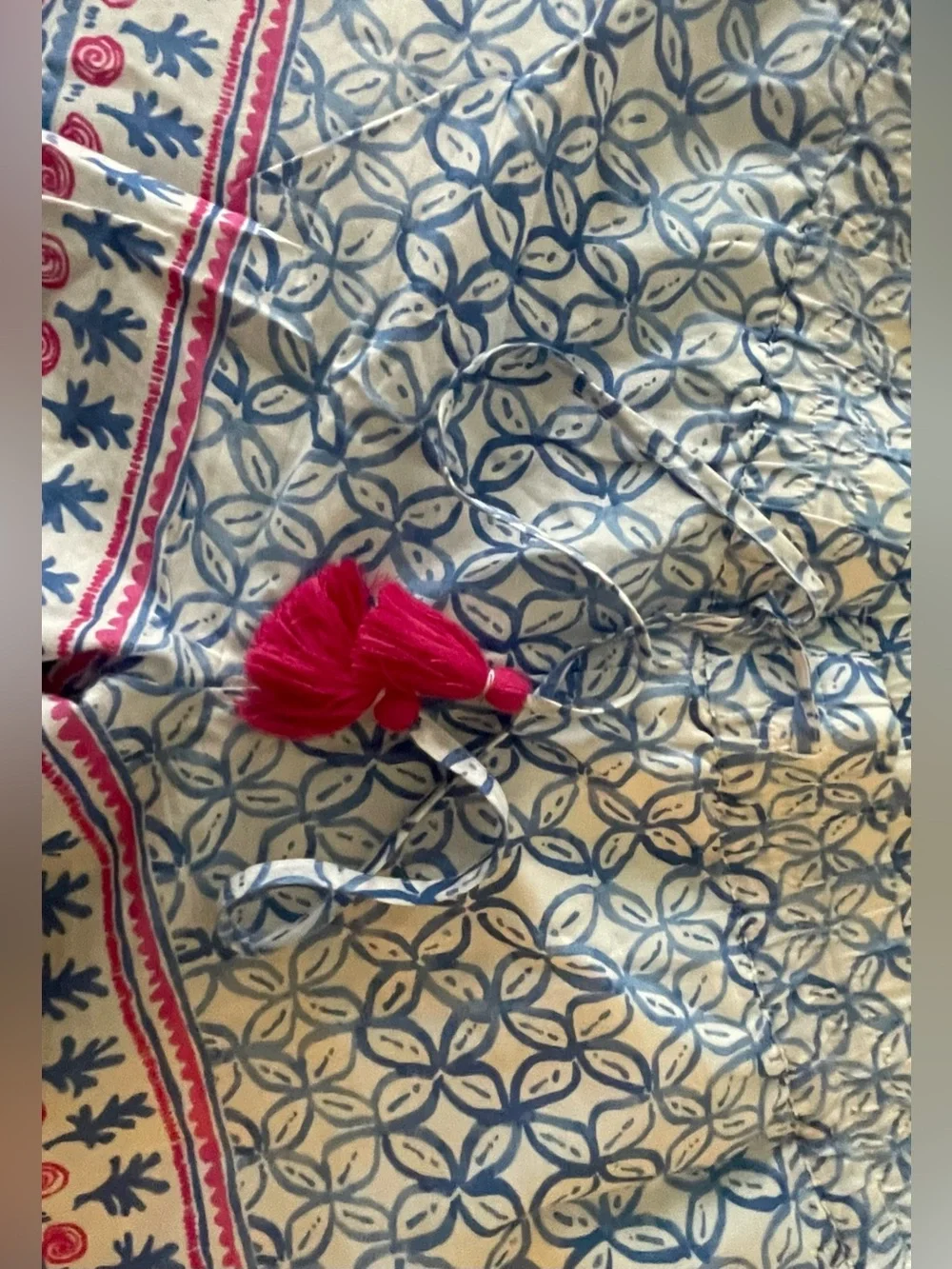 Vineyard Vines Blue Printed High Waist Shorts with Pink Tassels